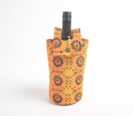 Printed Mustard fabric wine Bottle bag – Handcrafted