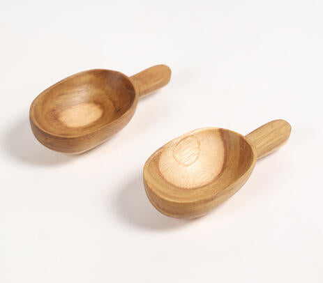 Hand Carved Teak Wood Classic Scooper (Set of 2,Small)