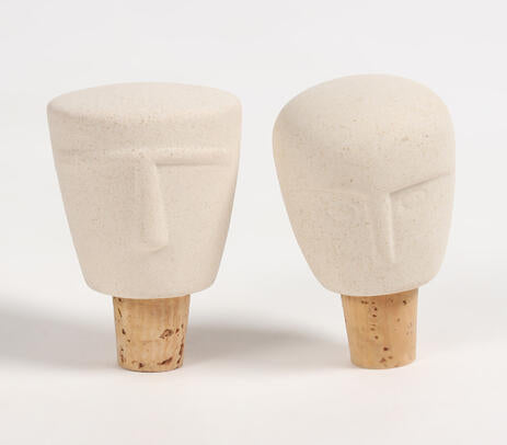 Sculpted Faces Ceramic Bottle Stoppers (Set of 2)