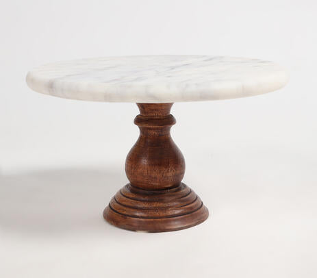 White Marble Cake Stand with Mango Wood Base