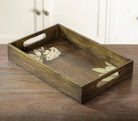 Frangipani Hand Painted Rectangular Wooden Tray