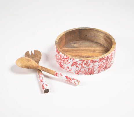 Floral Salad Bowl & Servers (set) e