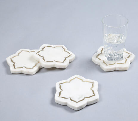 Inlaid Marble Mughal Blossom Coasters – Set of 4 Handcrafted
