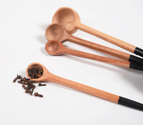 Hand Carved Neem Wood Black Measuring Spoons (set of 4) IB