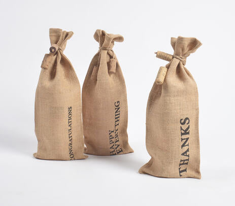Typographic Jute Wine Bags – Eco-Friendly Set of 3