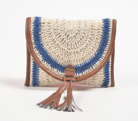 Handmade Raffia Beach Clutch Bag with PU tassels