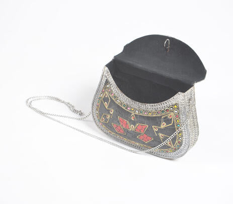 Mosaic Antique Metal Baguette Clutch with Chain Sling