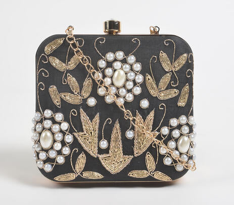 Ornate Glass Beads Embroidered Clutch Bag