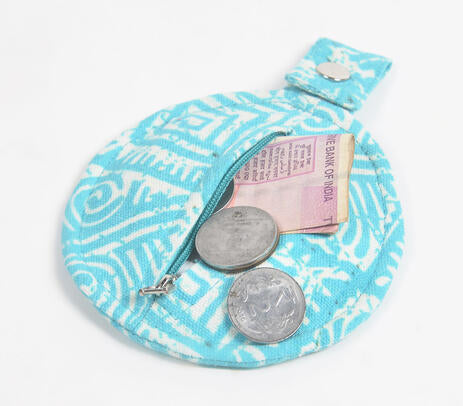 Printed Sky Blue Mini Pouch – Handmade Pouch Bag