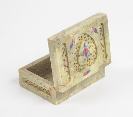 Soapstone Jewelry Box – Hand-Inlaid Semi-Precious Stones