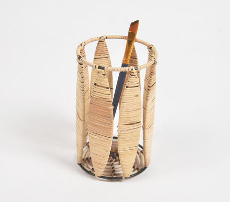 Handwoven Cane &amp; Iron Pen Stand