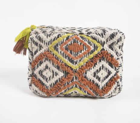 Quilted & Embroidered Diamonds Cotton Travel Pouch