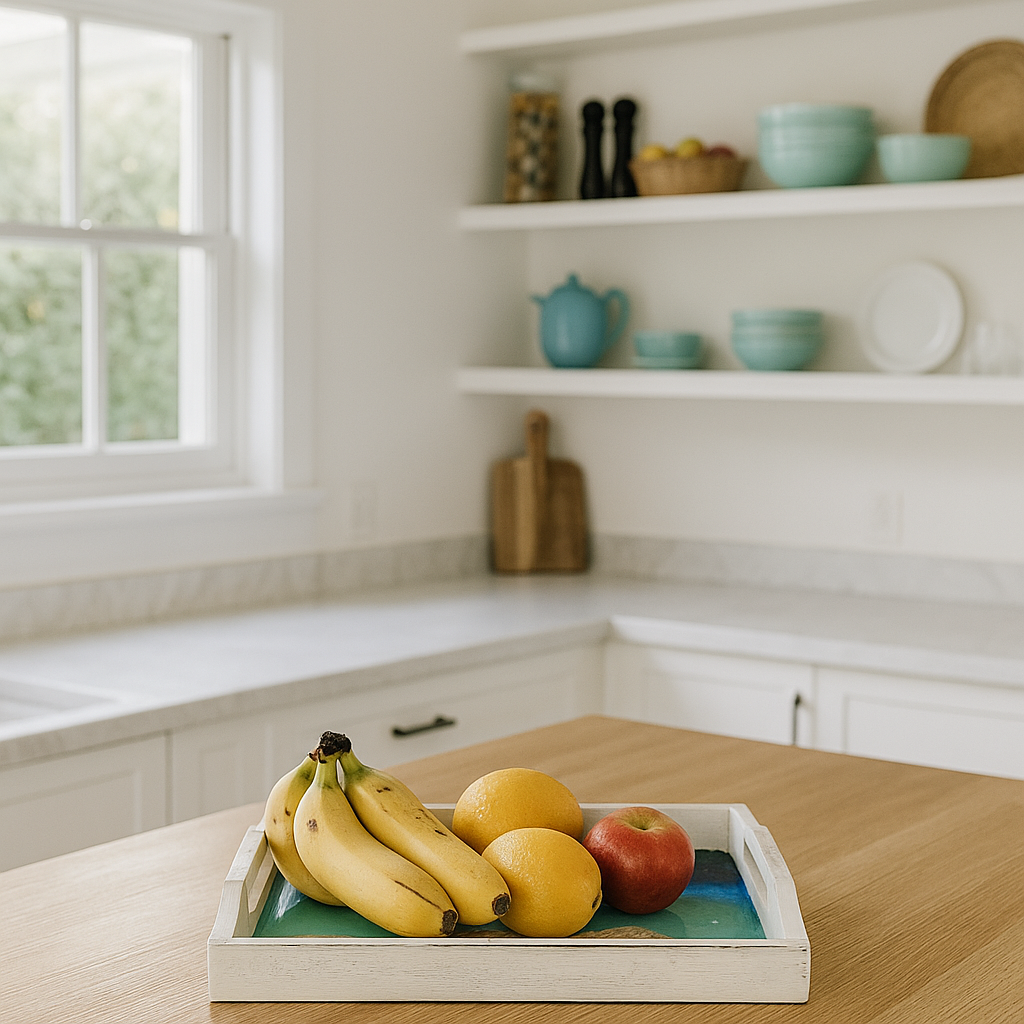 Hand Carved Mango Wood Tray – Abstract Enameled