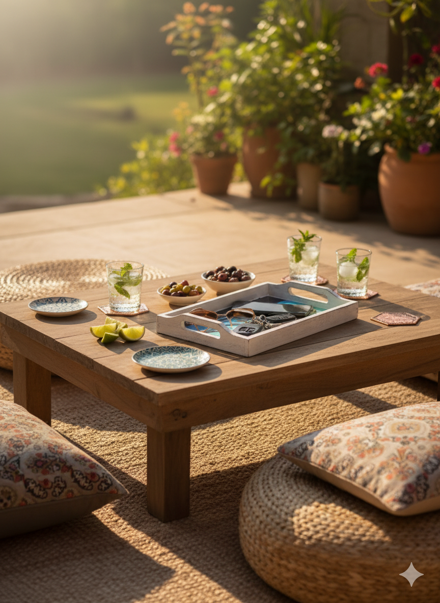 Hand Carved Mango Wood Tray – Abstract Enameled