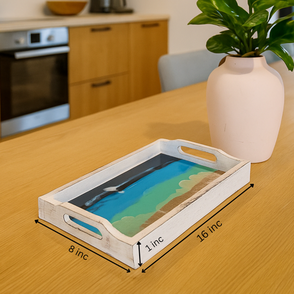Abstract Enamelled Tray | Hand Carved Mango Wood Serving
