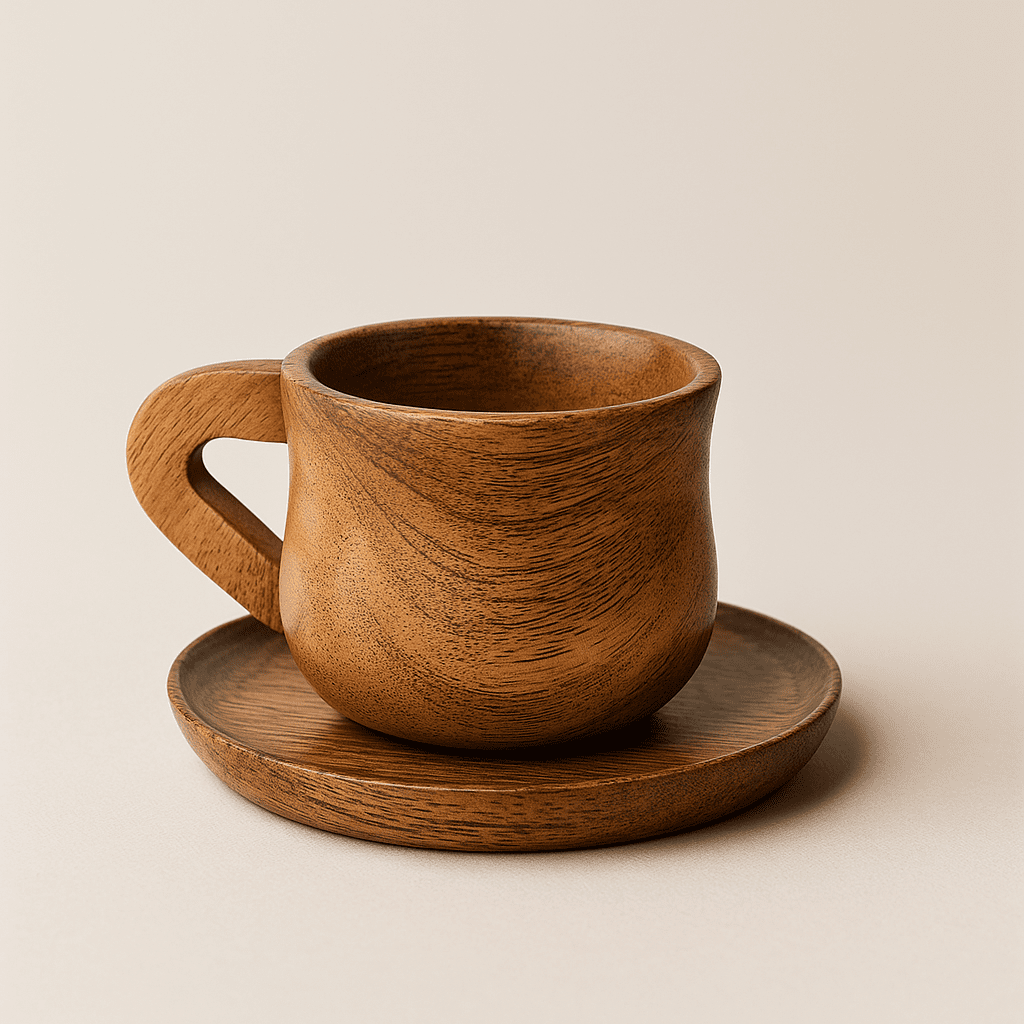Hand Made Mango Wood Cup & Saucer Set