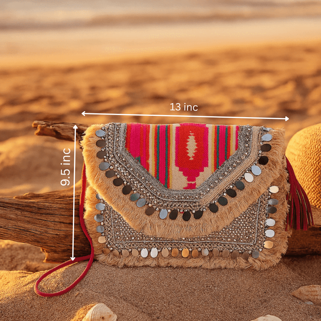 Handcrafted Sequin Embellished Sling Bag – Fringed & Tasseled
