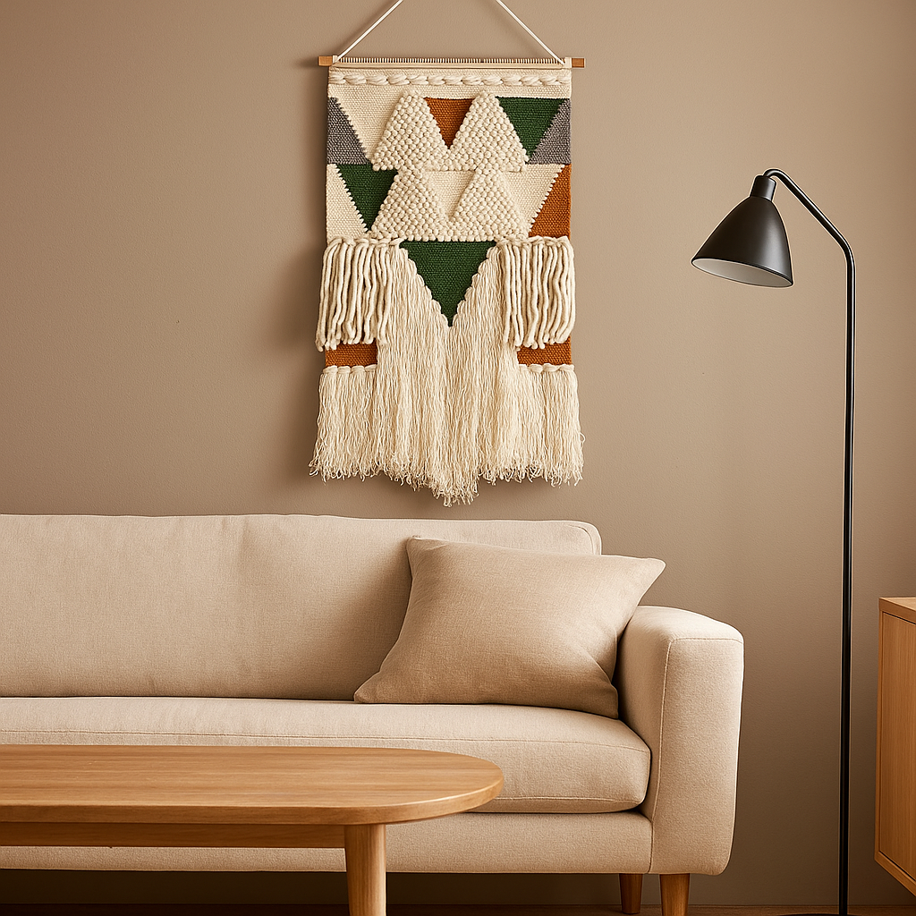 Handwoven Fringe Wall Hanging – Tufted Geometric