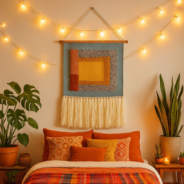 Abstract Tasseled Wall Hanging | Handwoven Boho Decor with Colour
