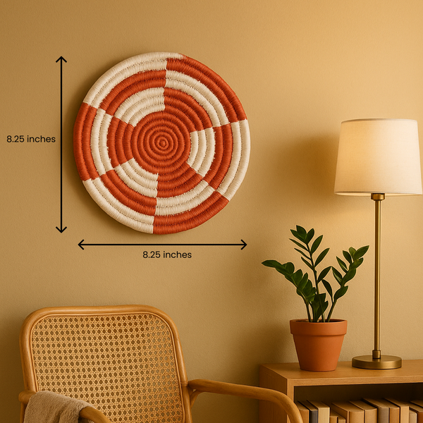 Red and White Wall Plate | Handwoven Colourblock Boho Decor