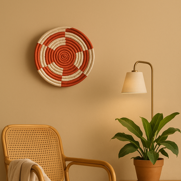 Red and White Wall Plate | Handwoven Colourblock Boho Decor