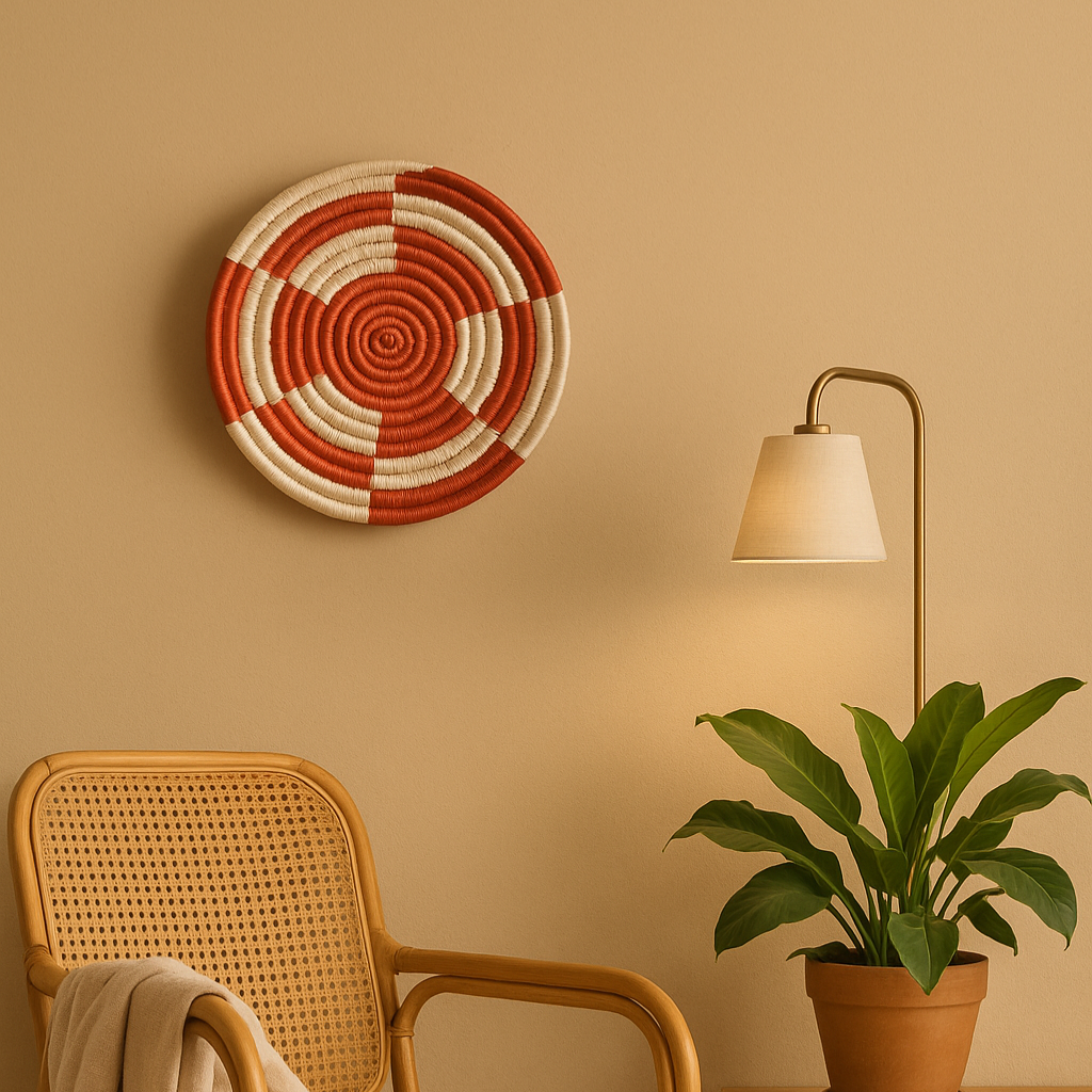 Red & White Colorblock Wall Plate – Handwoven Boho Wall Art