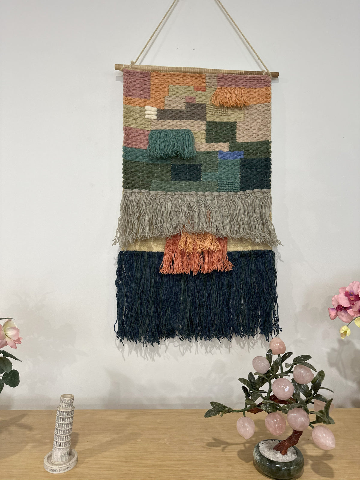 Fringed Wool Wall Hanging – Handwoven Boho Textile Decor