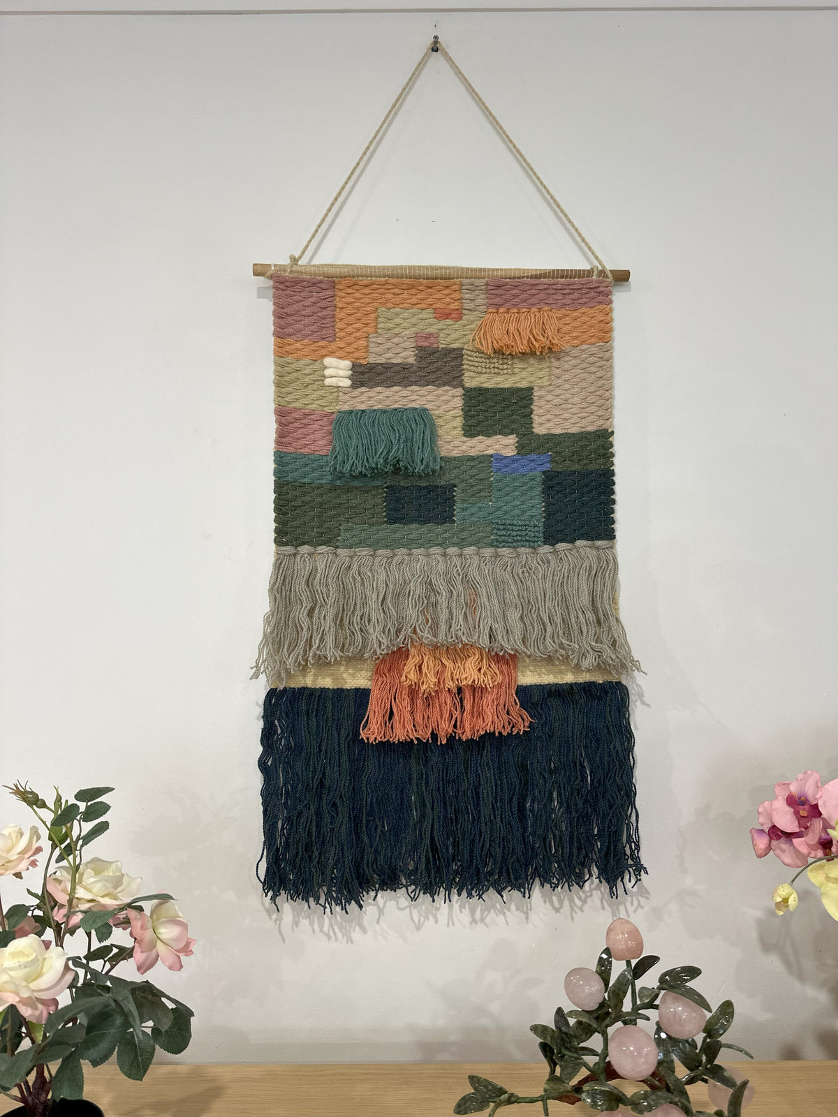 Fringed Wool Wall Hanging – Handwoven Boho Textile Decor