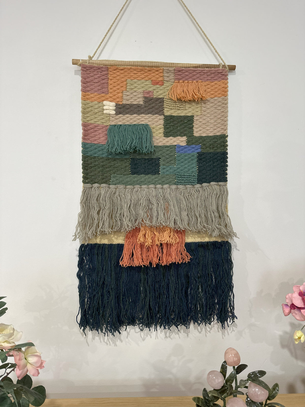 Fringed Wool Wall Hanging – Handwoven Boho Textile Decor