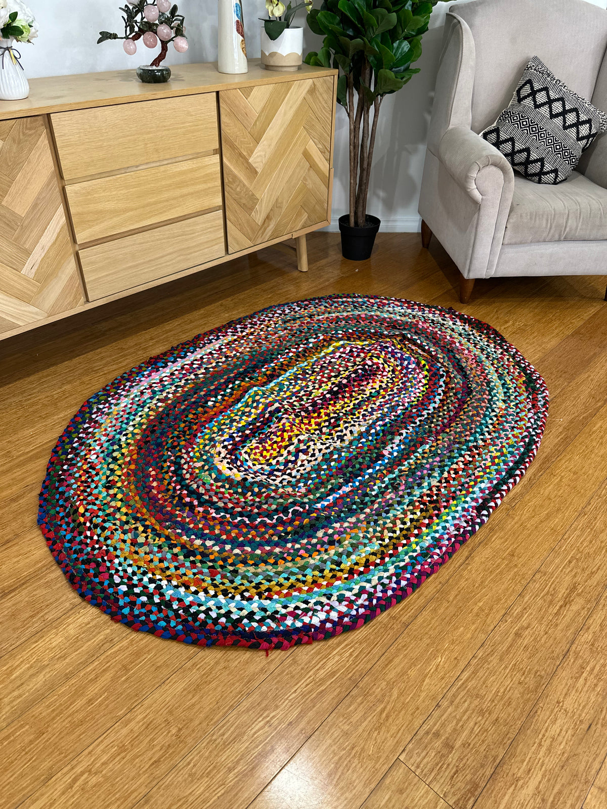 Handwoven Upcycled floor Cotton Rug – Multicolor