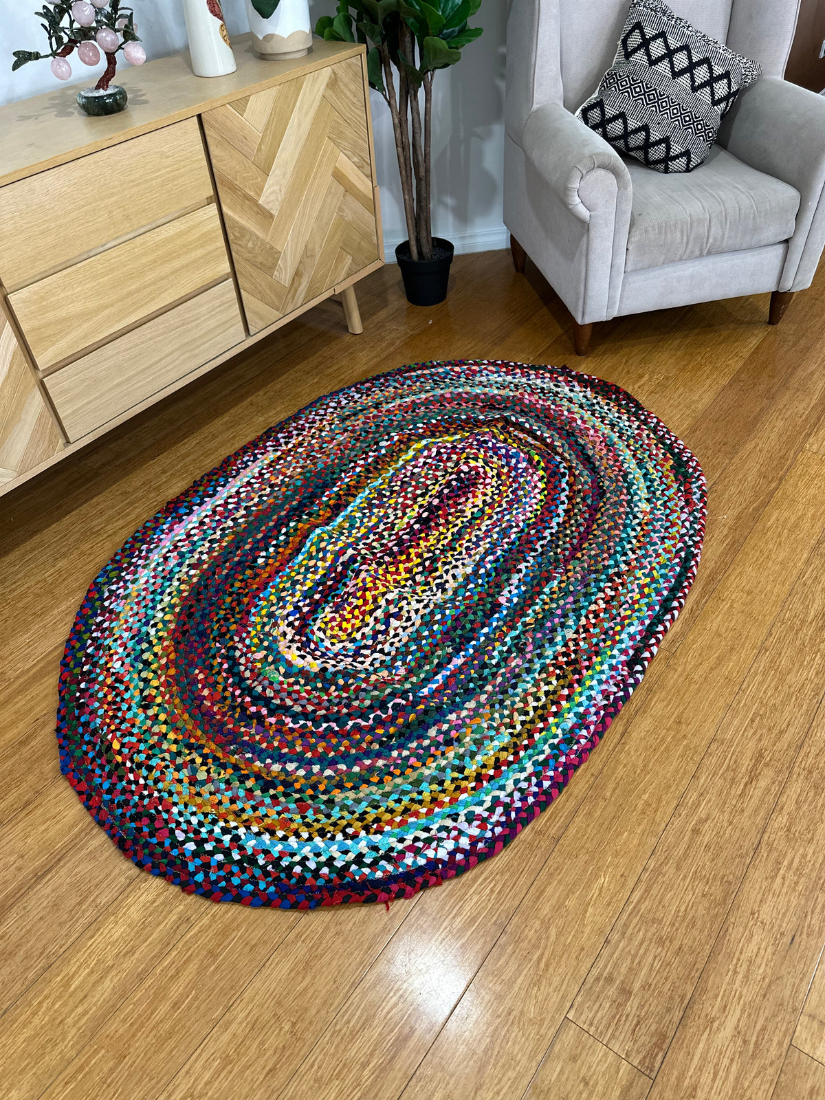Handwoven Upcycled floor Cotton Rug – Multicolor