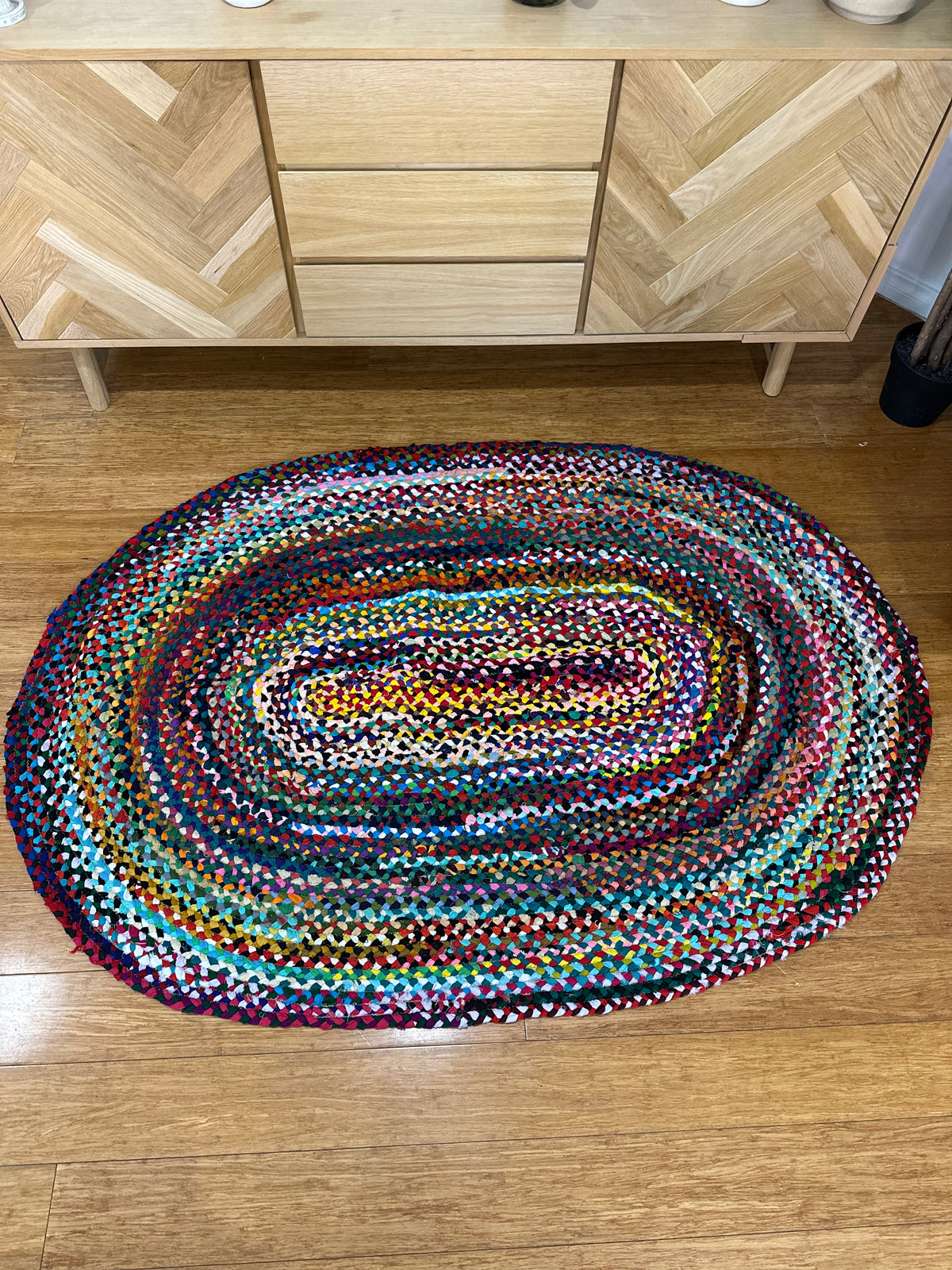 Handwoven Upcycled floor Cotton Rug – Multicolor