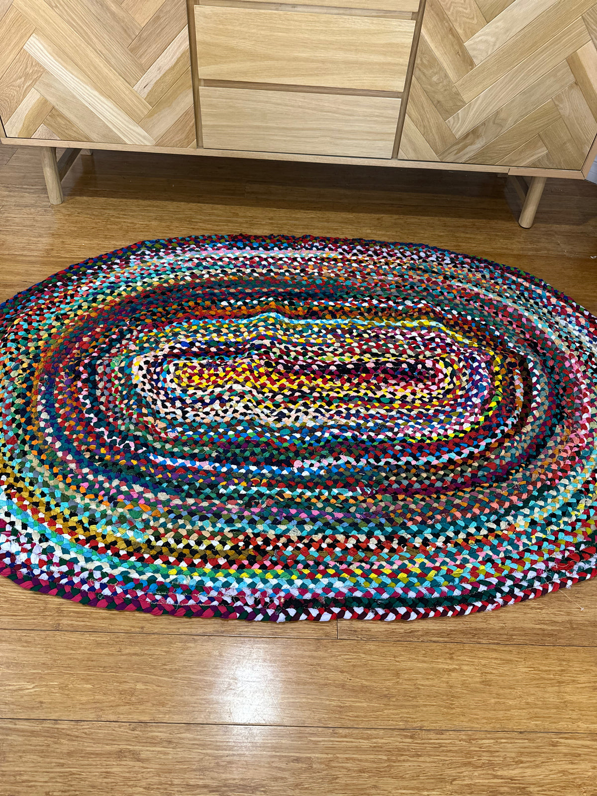 Handwoven Upcycled floor Cotton Rug – Multicolor