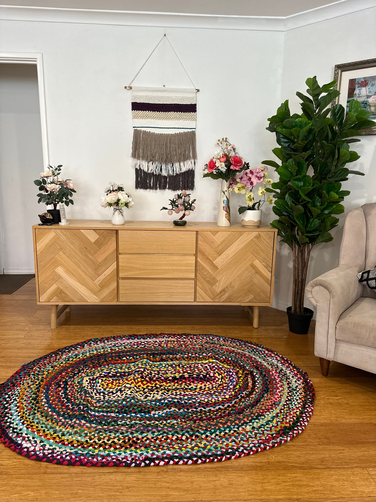 Handwoven Upcycled floor Cotton Rug – Multicolor