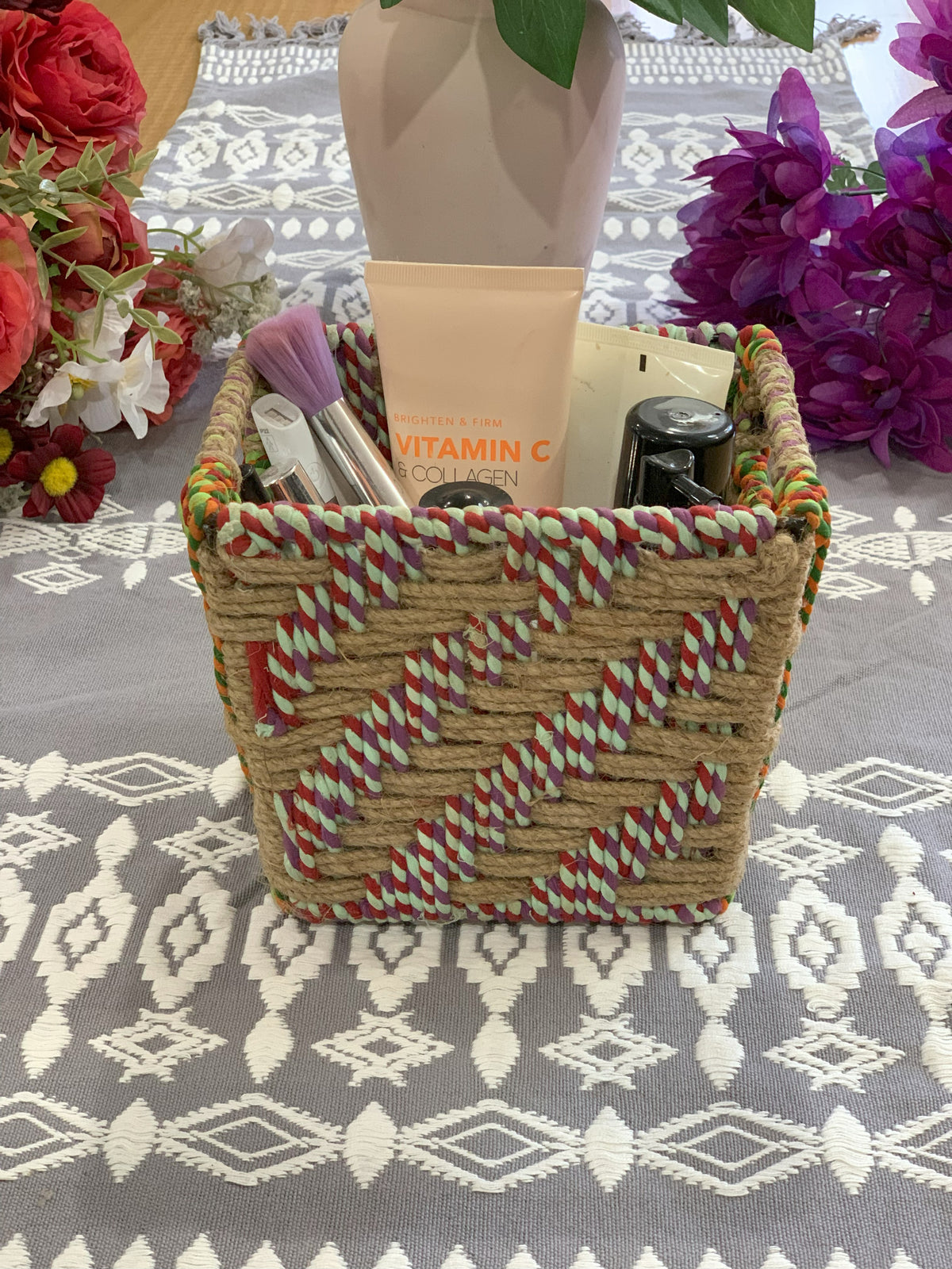 Boho Handwoven Twill Patterned Storage Basket
