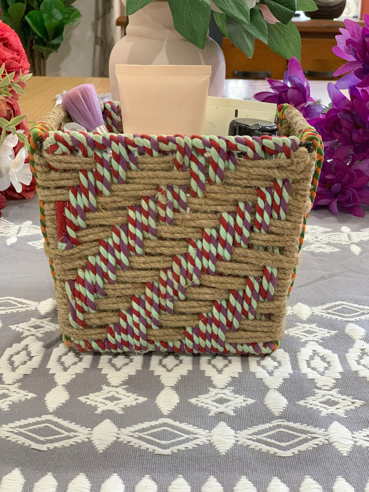 Boho Handwoven Twill Patterned Storage Basket