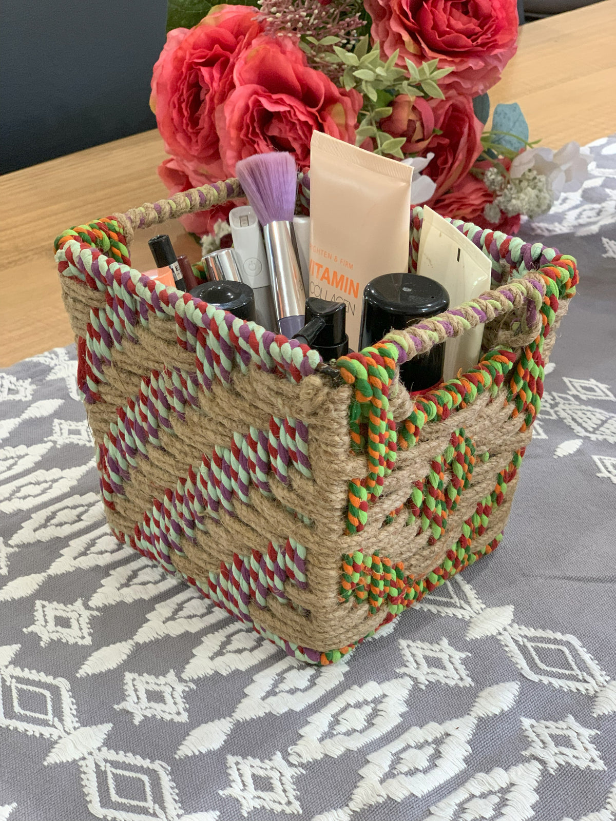 Boho Handwoven Twill Patterned Storage Basket