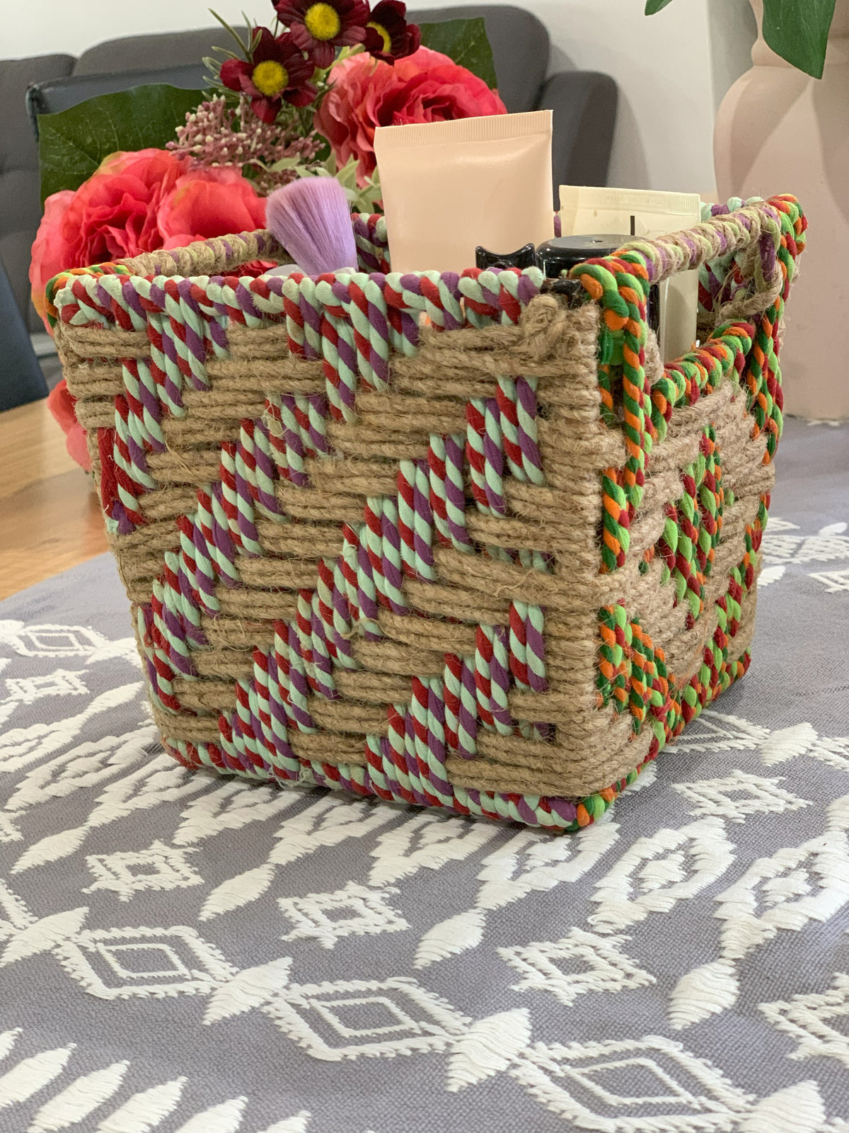 Boho Handwoven Twill Patterned Storage Basket