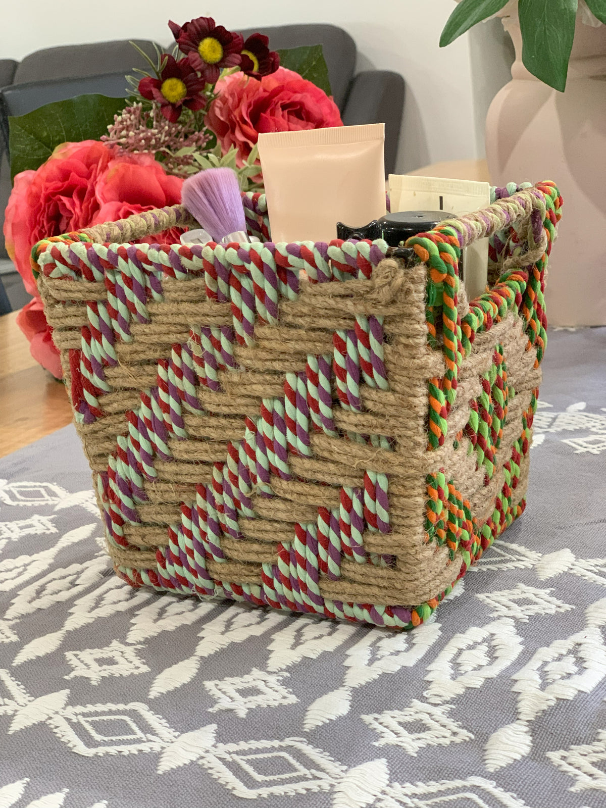Boho Handwoven Twill Patterned Storage Basket