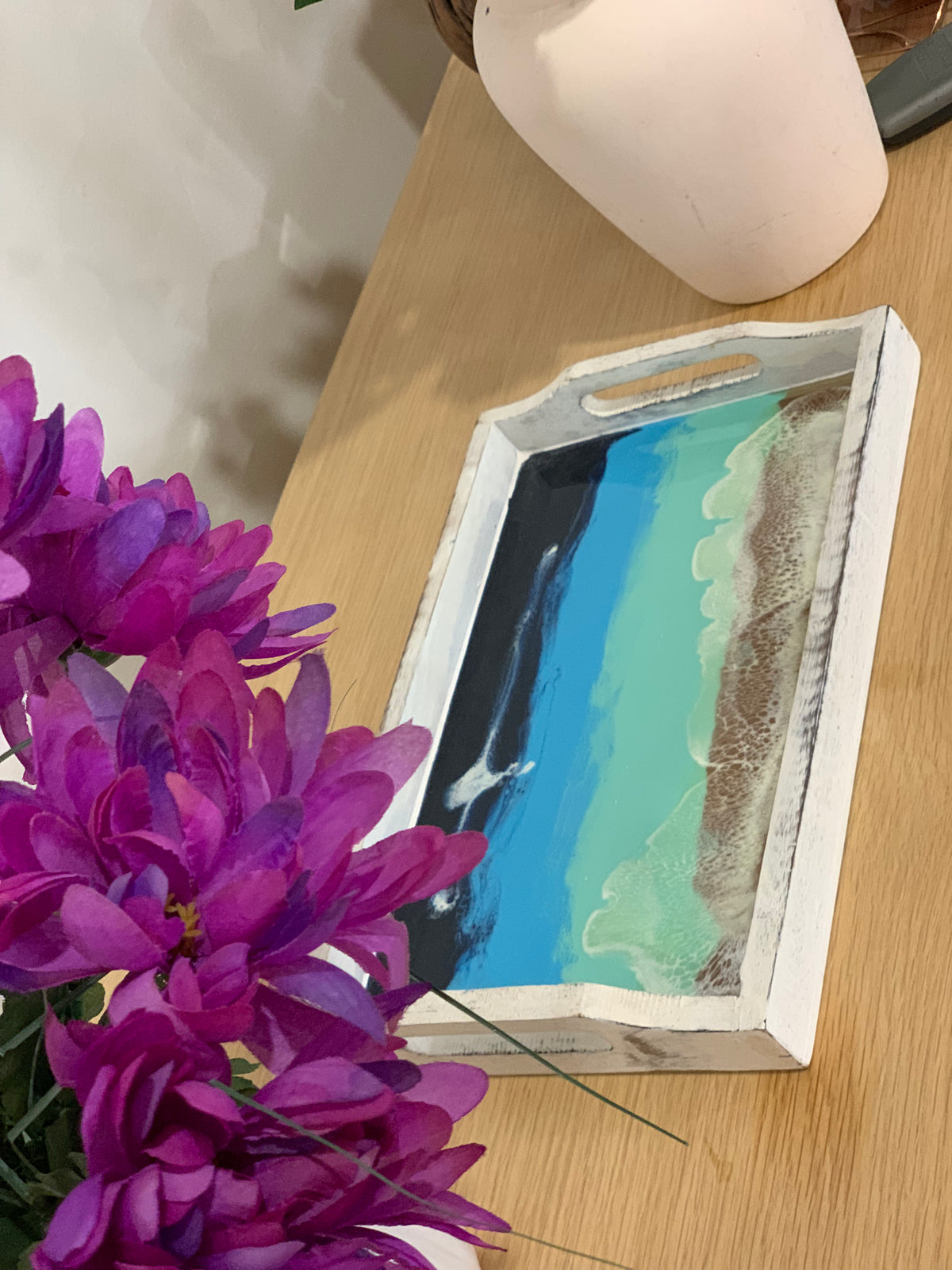 Hand Carved Mango Wood Tray – Abstract Enameled