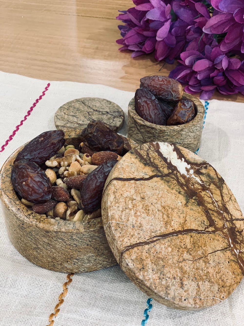 Earthy Marble Snack Bowls – Hand-Carved Set of 2