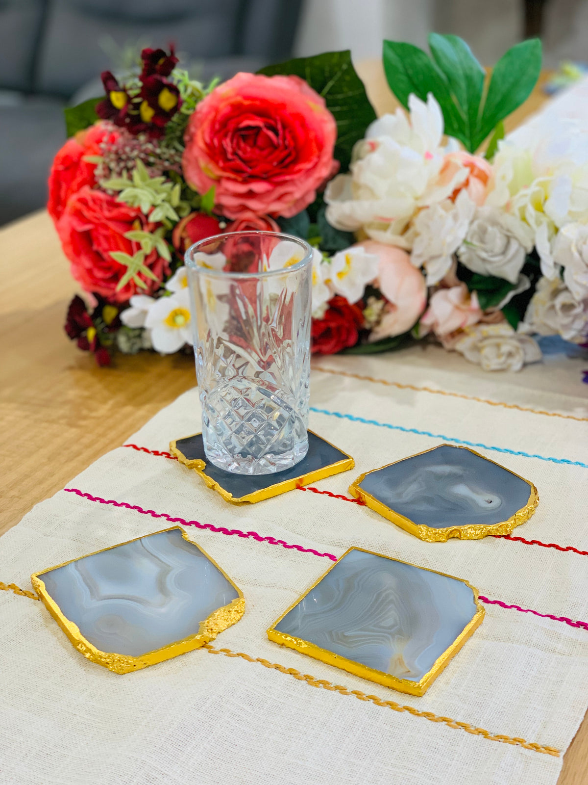 Golden-rimmed Agate Purple Coasters (Set of 4)