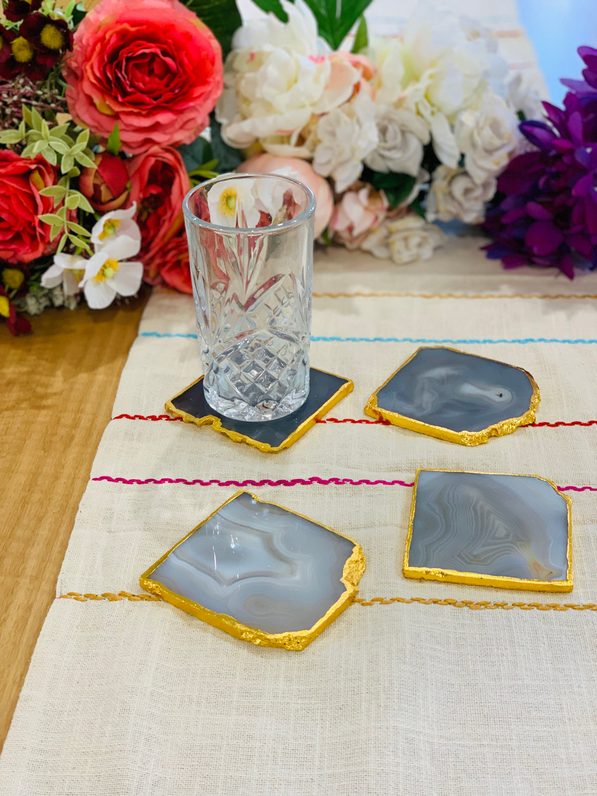 Golden-rimmed Agate Purple Coasters (Set of 4)