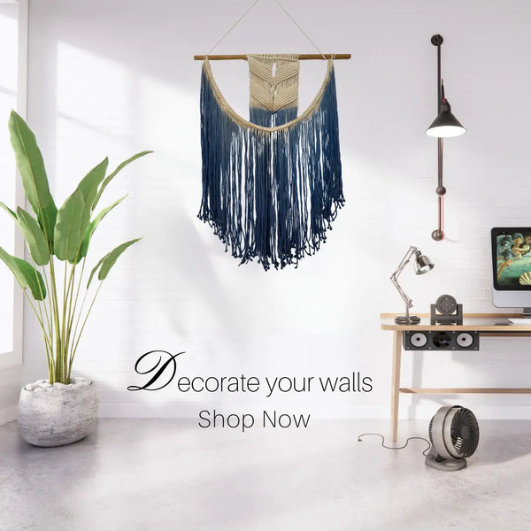 Blue Ombre Macrame Wall Hanging | Hand-Dyed Cotton Boho Decor