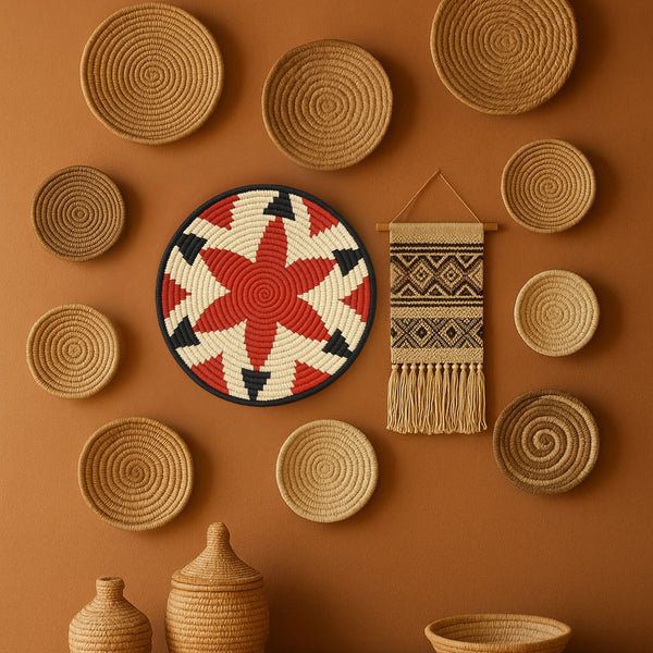 Tribal Star Wall Plate | Handwoven Round Boho Wall Art
