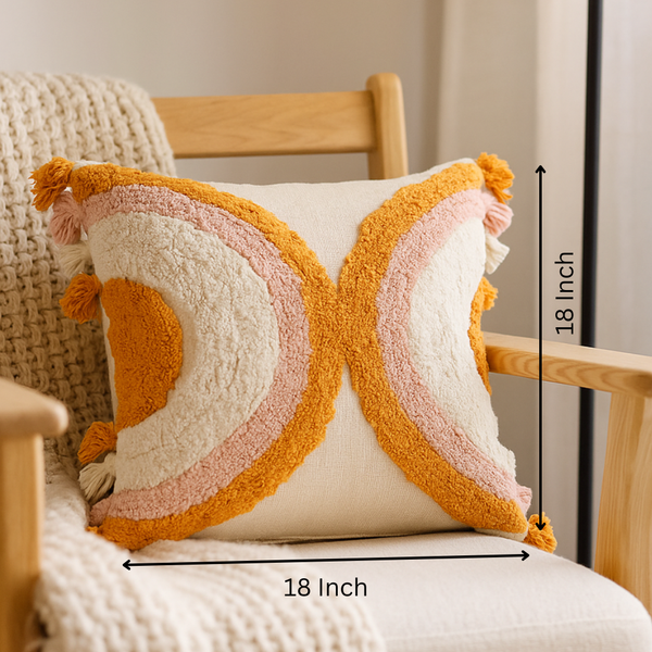Rainbow Tufted Cushion Cover | Handcrafted Tasseled Cotton Boho Decor