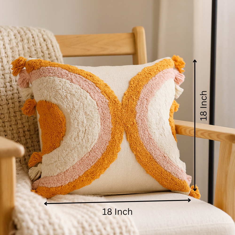 Rainbow tufted cushion cover front view