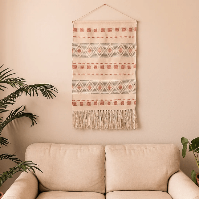 Handwoven Wool & Cotton Geometric Terra Fringed – Wall Hanging