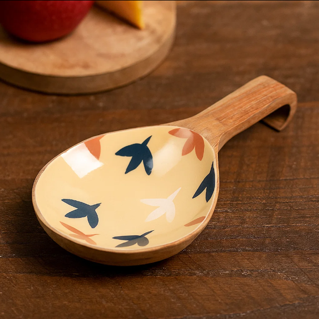 Enamelled Botanical Wood Serving Platter