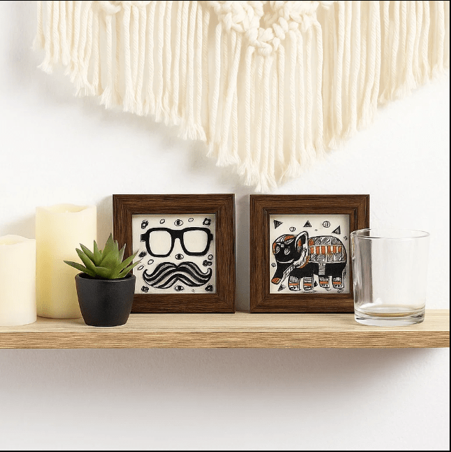 Hand-Painted Framed Coasters – Quirky Set of 2